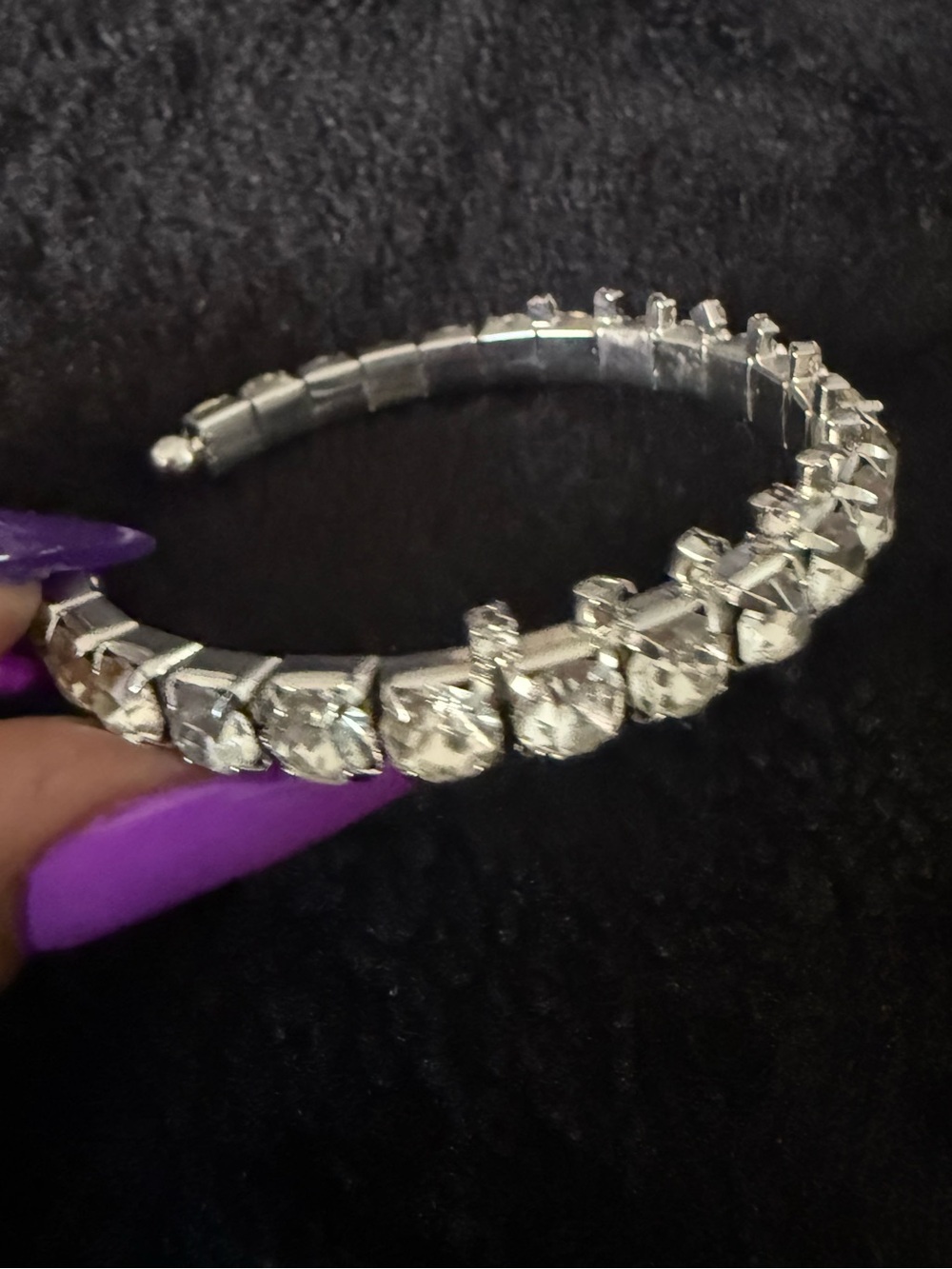 Vintage 1950s Crystal Flexible Cuff Bracelet
Silver Tone Old Hollywood